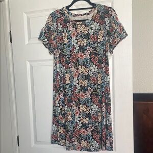 LOFT Black Floral Short Sleeve Mini Dress
